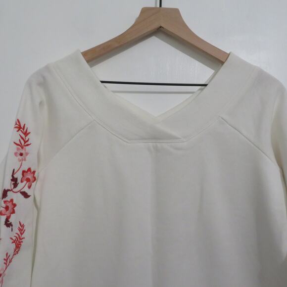 Rebecca Minkoff Womens Sz S White Off the Shoulder Sweater Embroidered Flowers - Picture 3 of 5